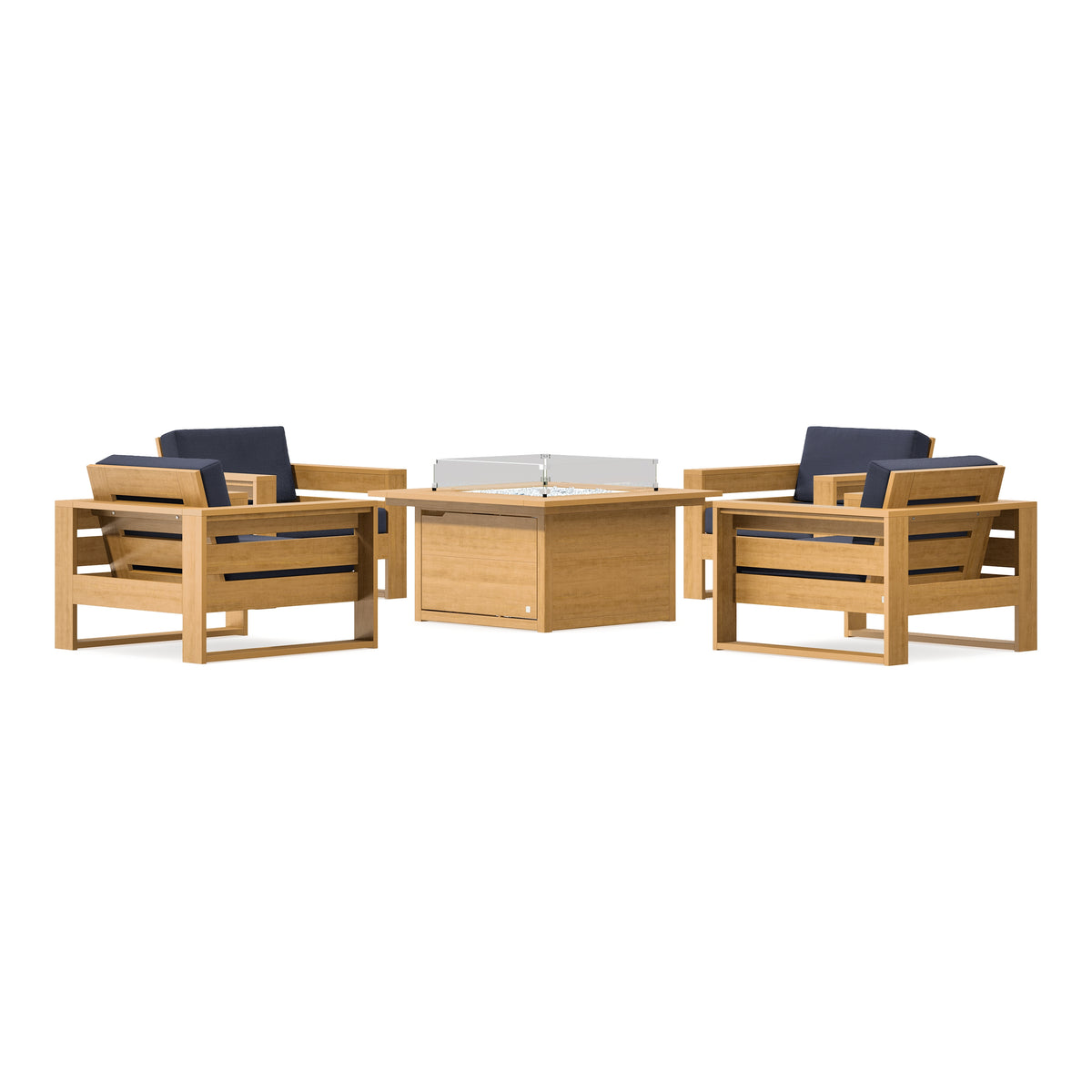 POLYWOOD PW Designer Series Latitude 5-Piece Lounge Fire Table Set in Natural / Navy Linen
