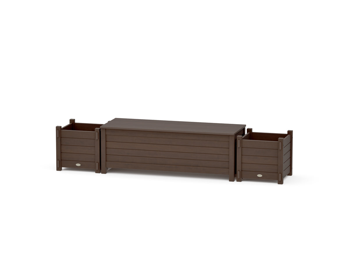POLYWOOD 48" Nautical Straight Planter Storage Bench Set in Kona