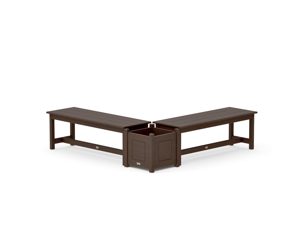 POLYWOOD 48" Country Living L-Shaped Planter Bench Set in Kona