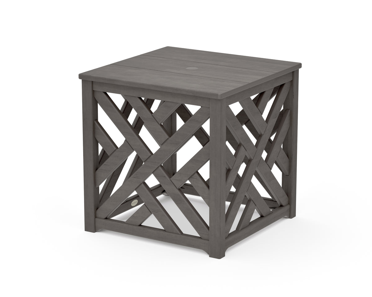 POLYWOOD Chippendale Umbrella Stand Accent Table in Driftwood