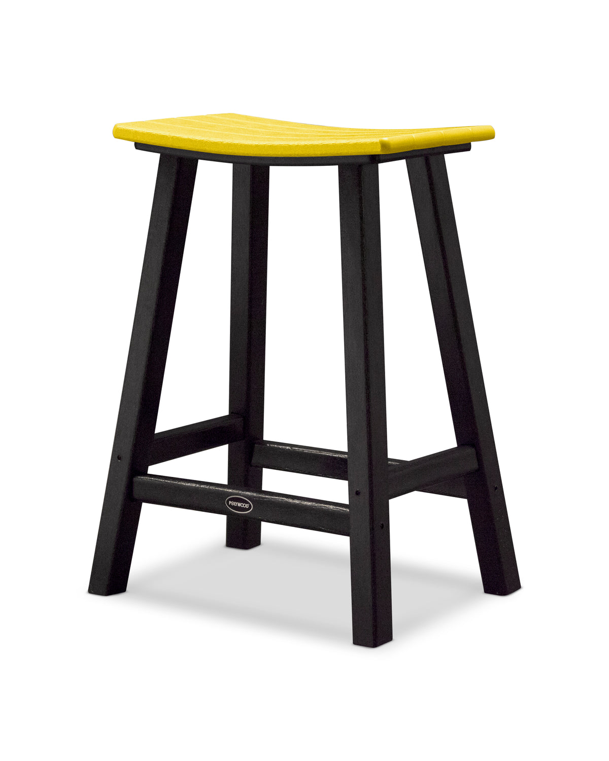 POLYWOOD Contempo 24" Saddle Counter Stool in Black / Lemon