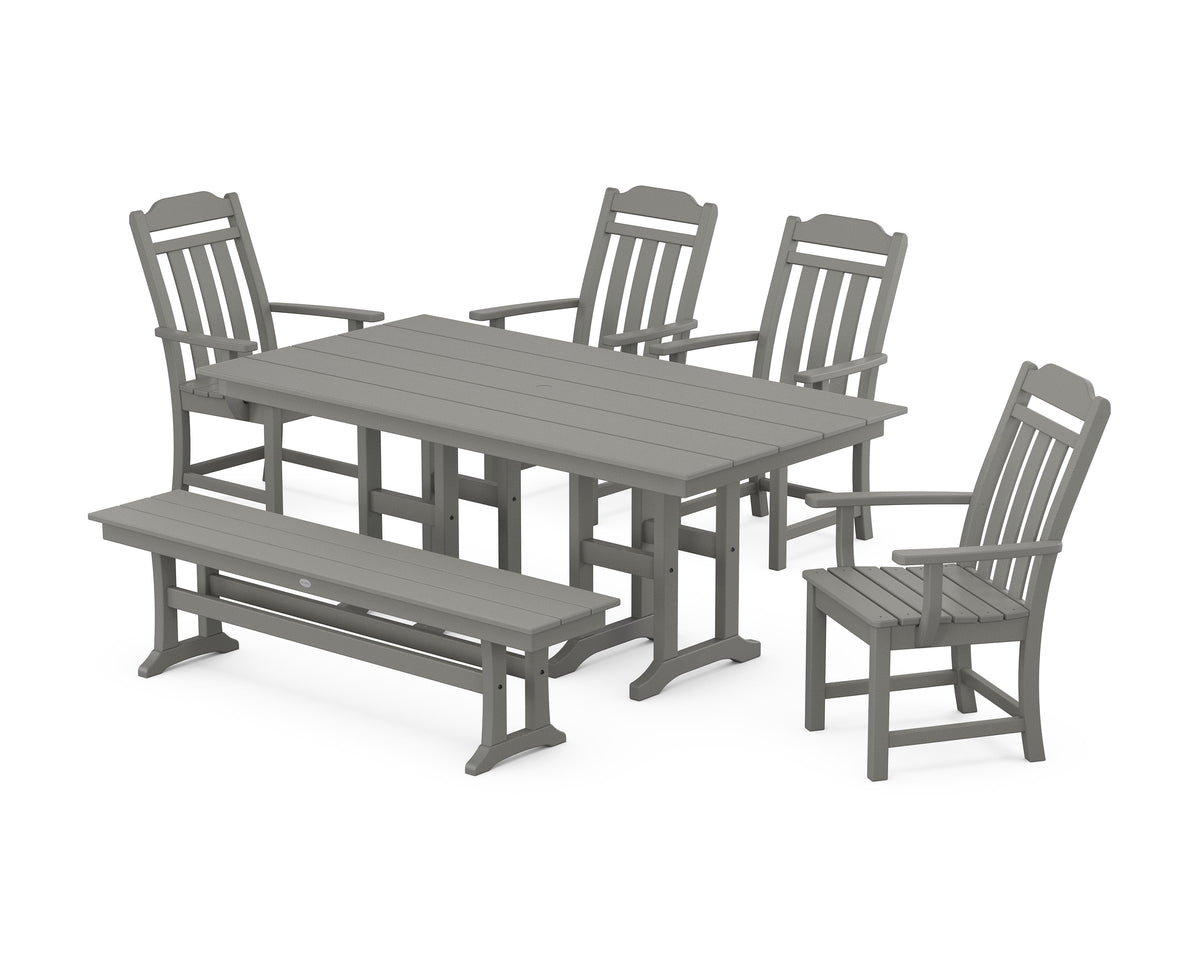 POLYWOOD Cottage 6-Piece Farmhouse Dining Set with Bench in Slate Grey