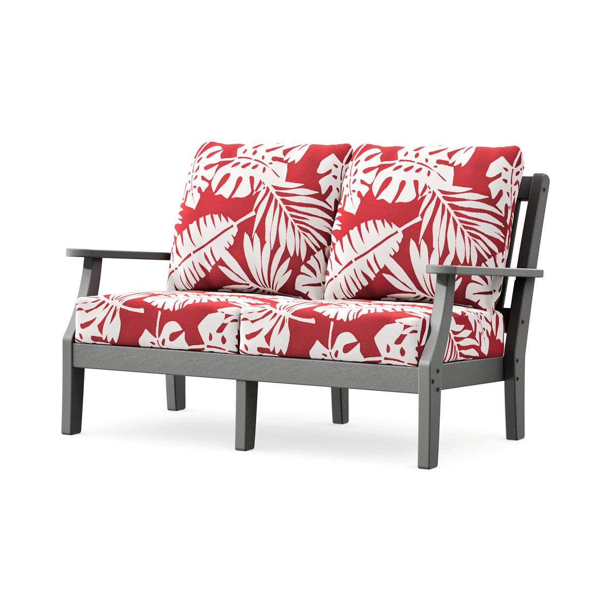 POLYWOOD Chinoiserie Deep Seating Loveseat in Slate Grey / Leaf Crimson