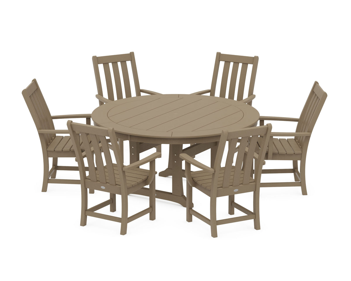 POLYWOOD Vineyard 7-Piece Arm Chair Round Dining Set in Vintage Sahara