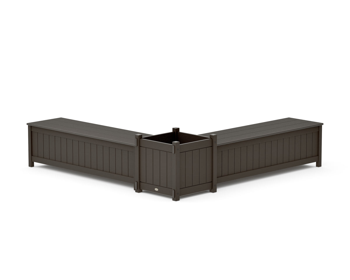 POLYWOOD 60" Vineyard L-Shaped Planter Storage Bench Set - Large in Vintage Coffee