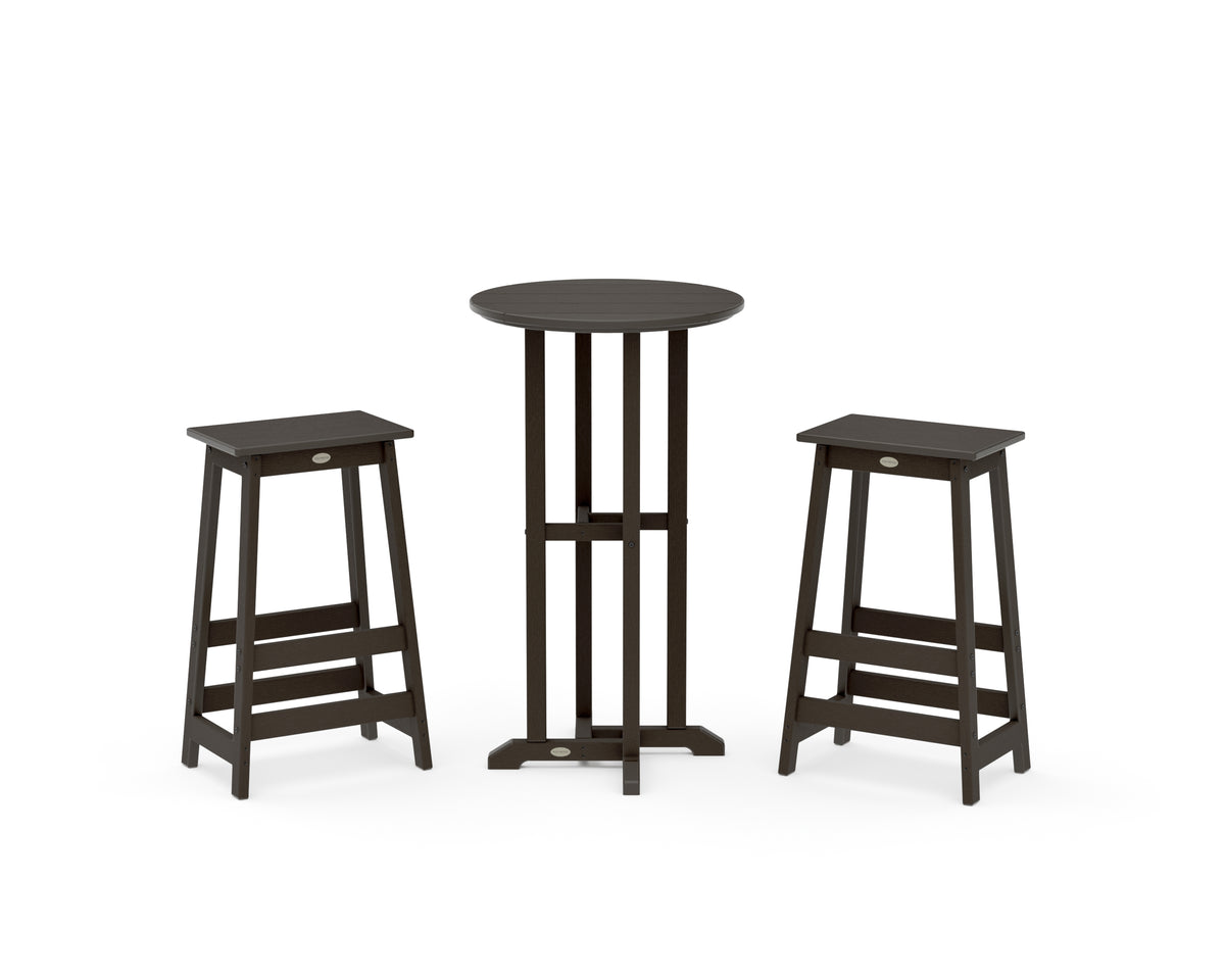 POLYWOOD Modern Studio Bar Stool 3-Piece Bistro Set in Vintage Coffee