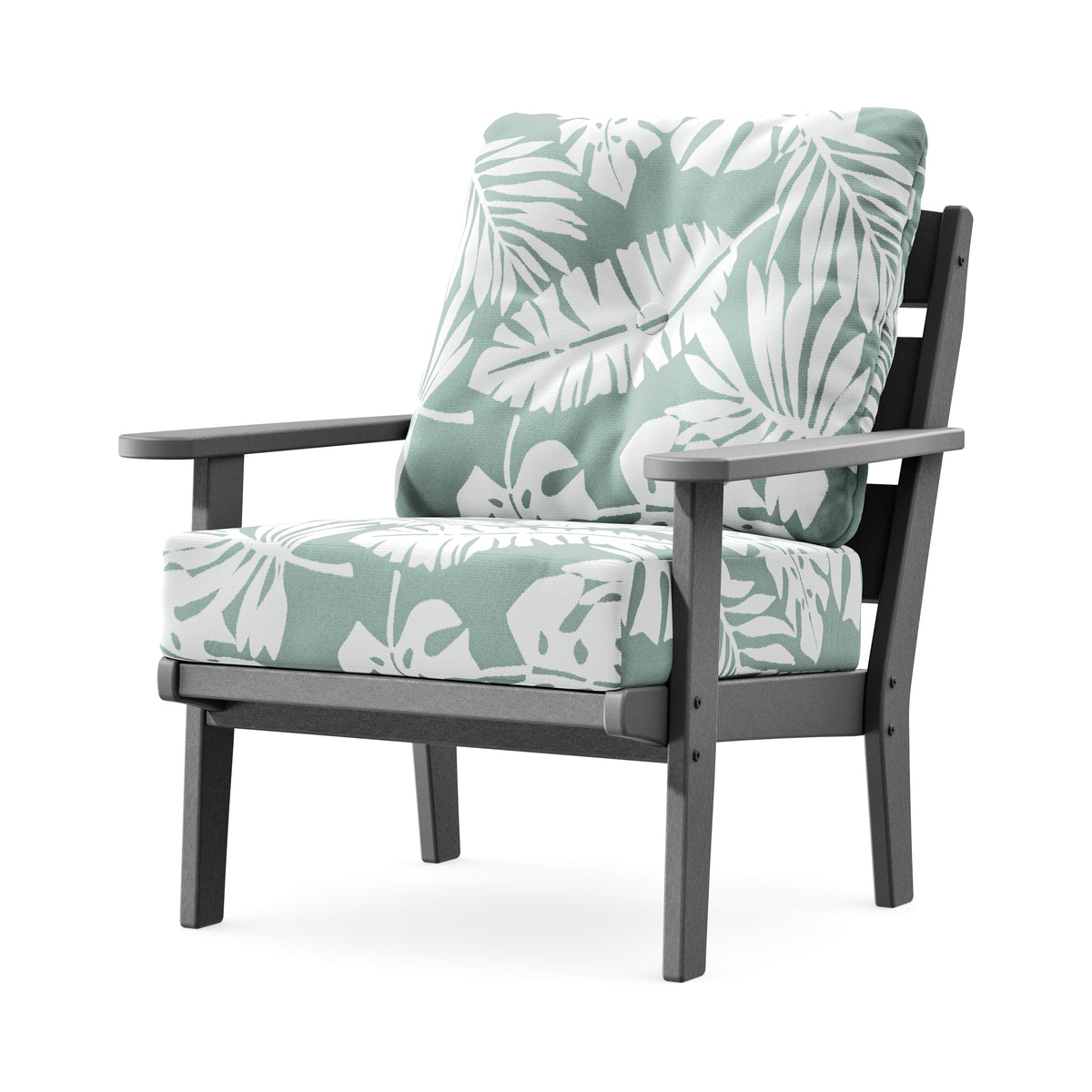 POLYWOOD Lakeside Deep Seating Chair in Slate Grey / Leaf Glacier Spa