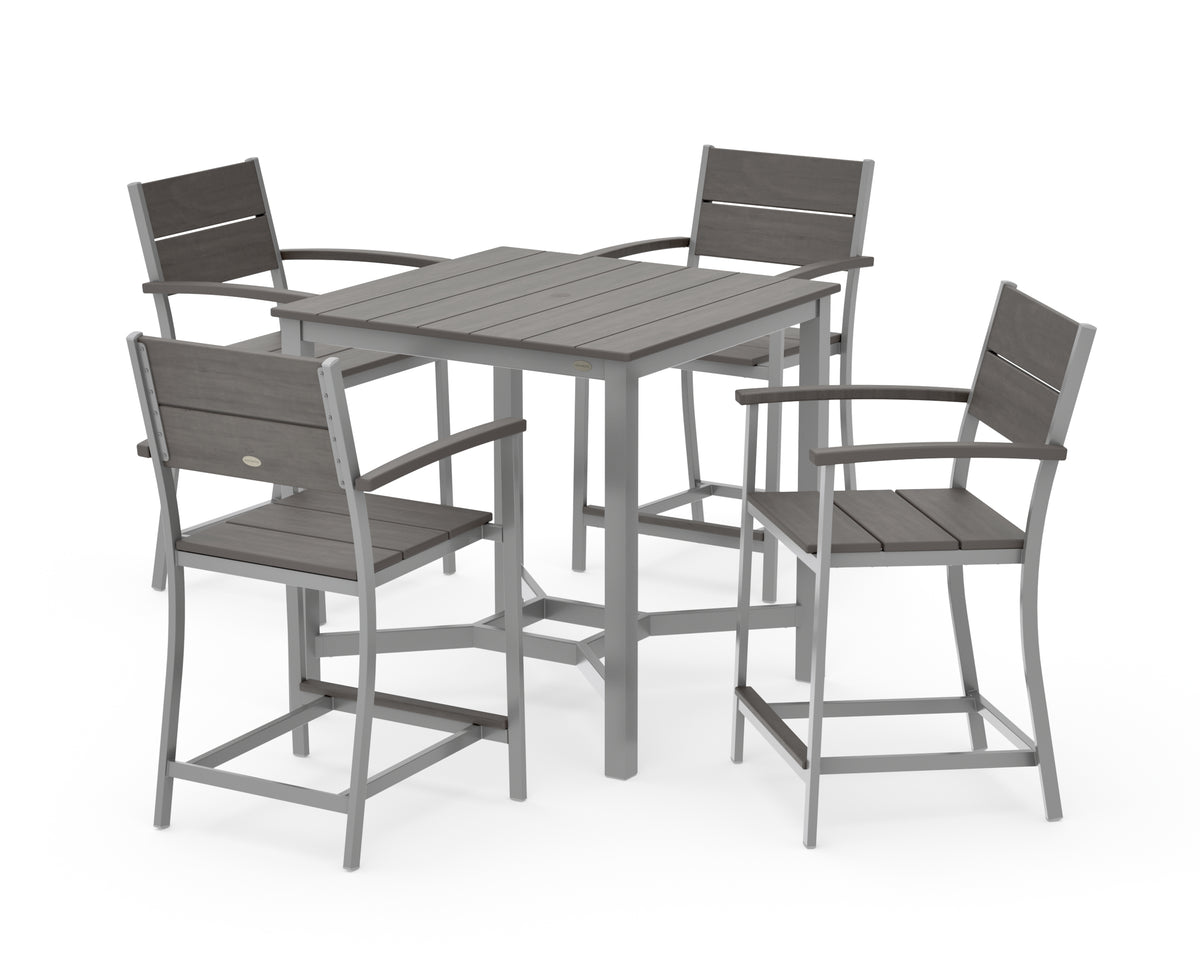 POLYWOOD Main Street 5-Piece Counter Set in Silver / Driftwood