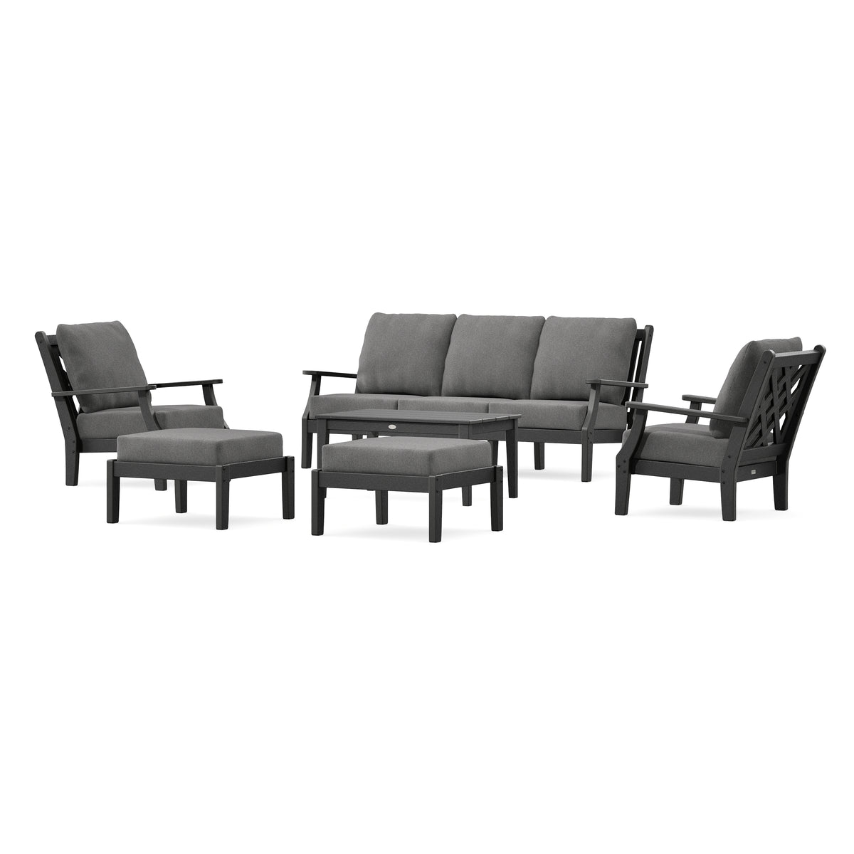 POLYWOOD Country Living Wovendale 6-Piece Lounge Sofa Set in Black