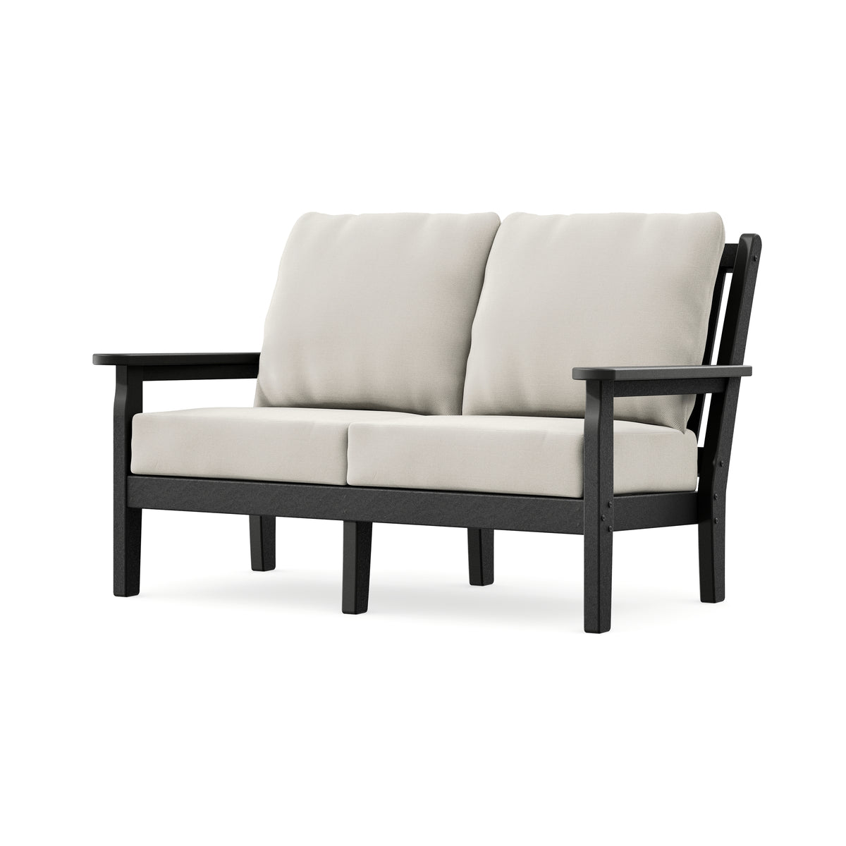 POLYWOOD Chippendale Deep Seating Loveseat in Black / Blend Linen