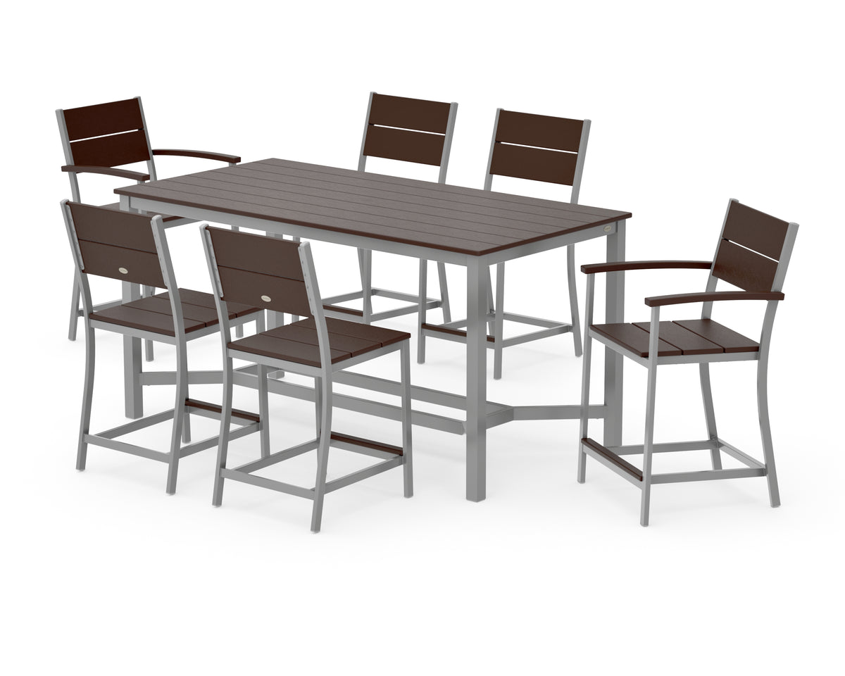 POLYWOOD Main Street 7-Piece Counter Set in Silver / Mahogany