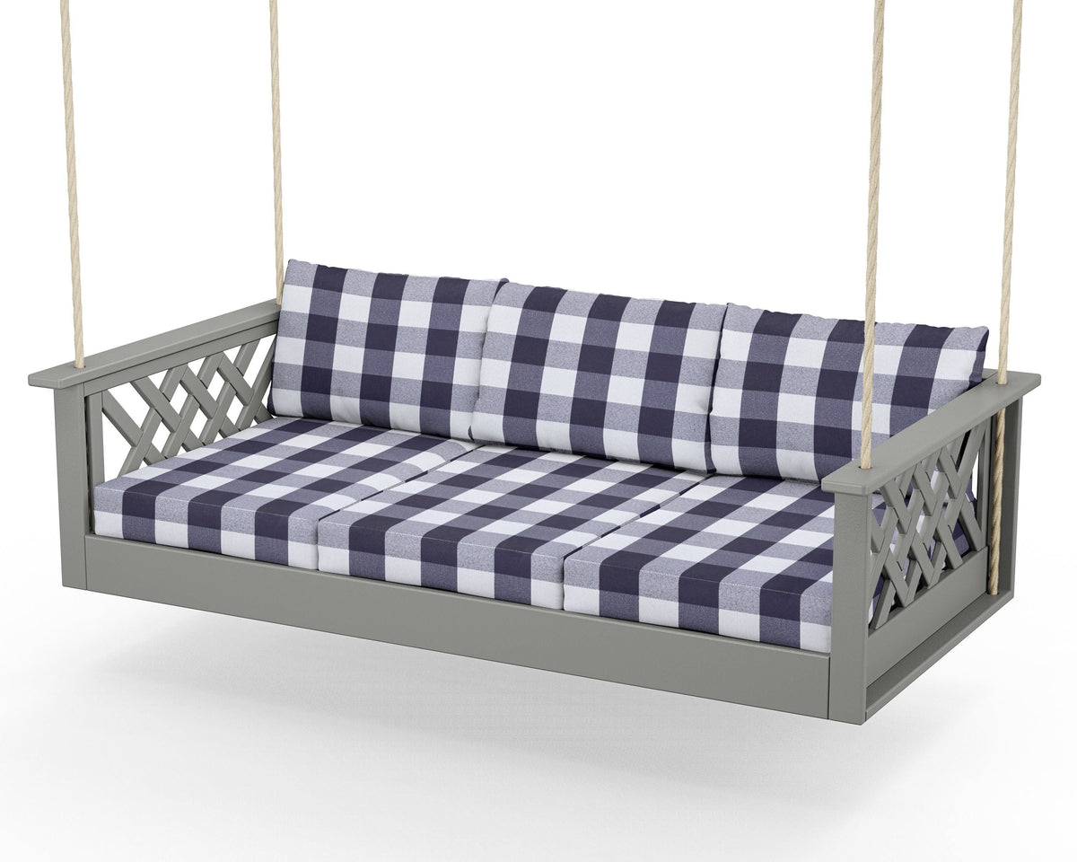 POLYWOOD Wovendale Daybed Swing in Slate Grey / Buffalo Plaid Navy