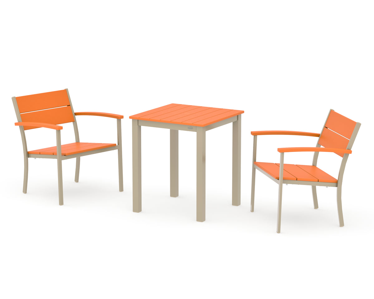 POLYWOOD Main Street 3-Piece Square Dining Set in Sand / Tangerine