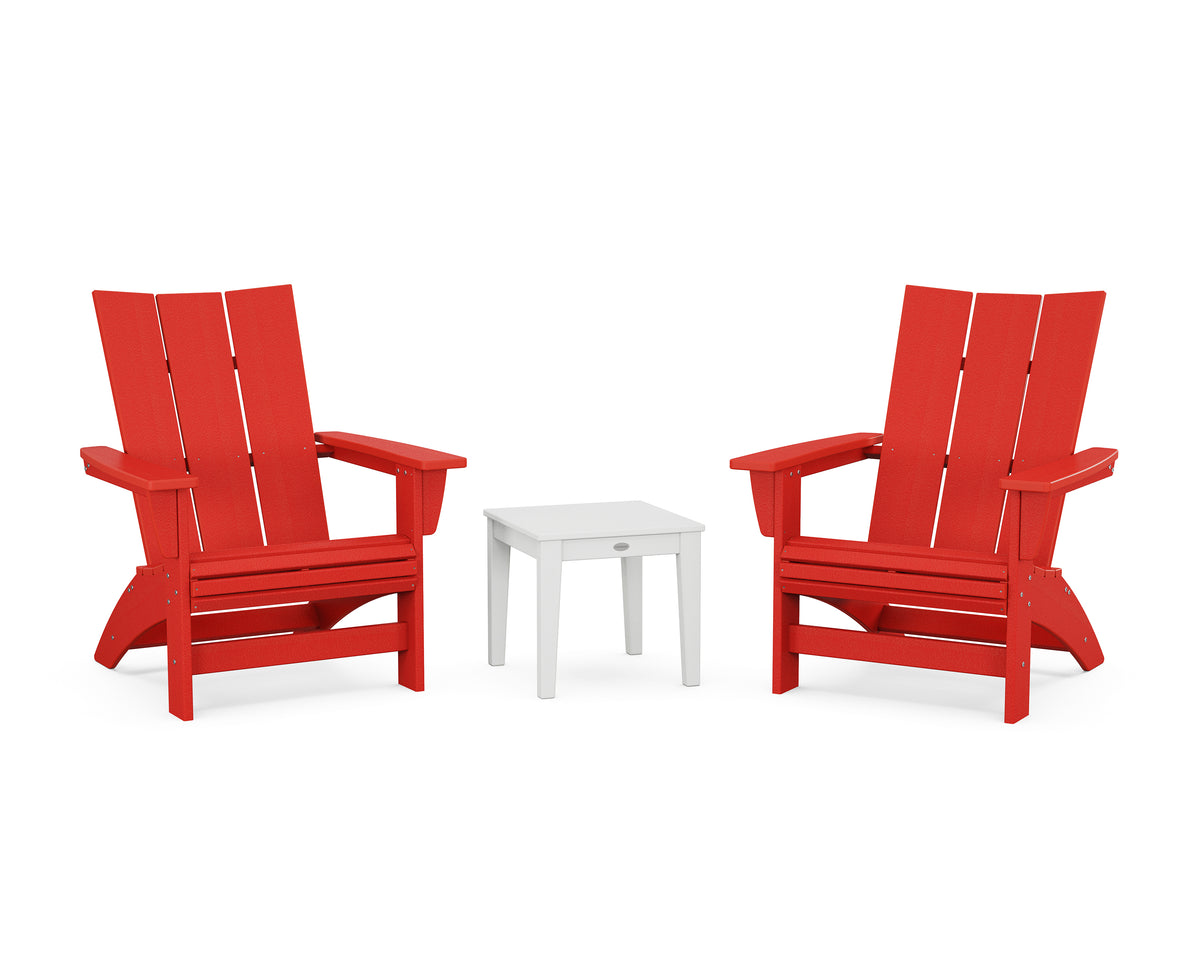 POLYWOOD 3-Piece Modern Grand Adirondack Set in Sunset Red / White