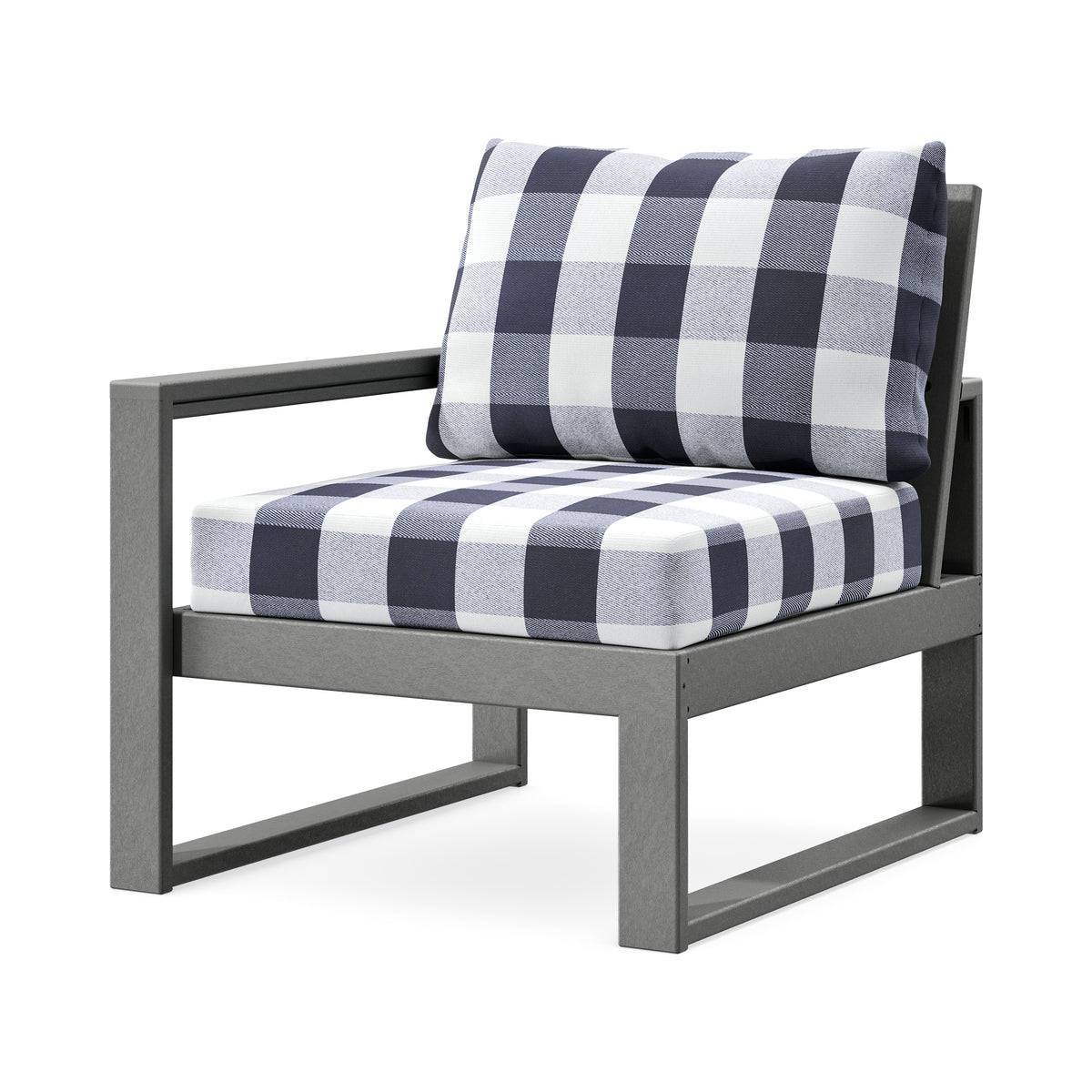 POLYWOOD EDGE Modular Left Arm Chair in Slate Grey / Buffalo Plaid Navy
