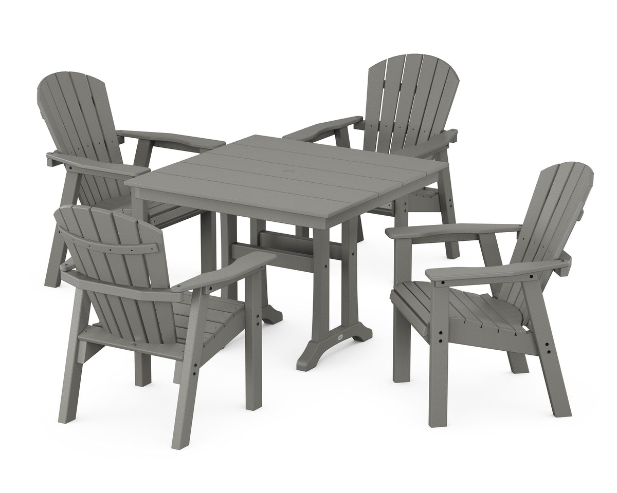 POLYWOOD Seashell 5-Piece Farmhouse Dining Set with Trestle Legs - 37" Table in Slate Grey