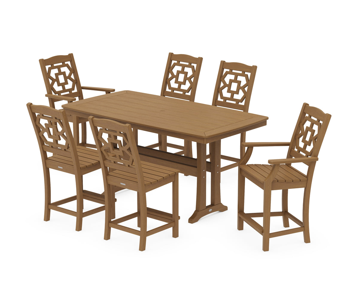 POLYWOOD Chinoiserie 7-Piece Counter Set with Trestle Legs in Natural