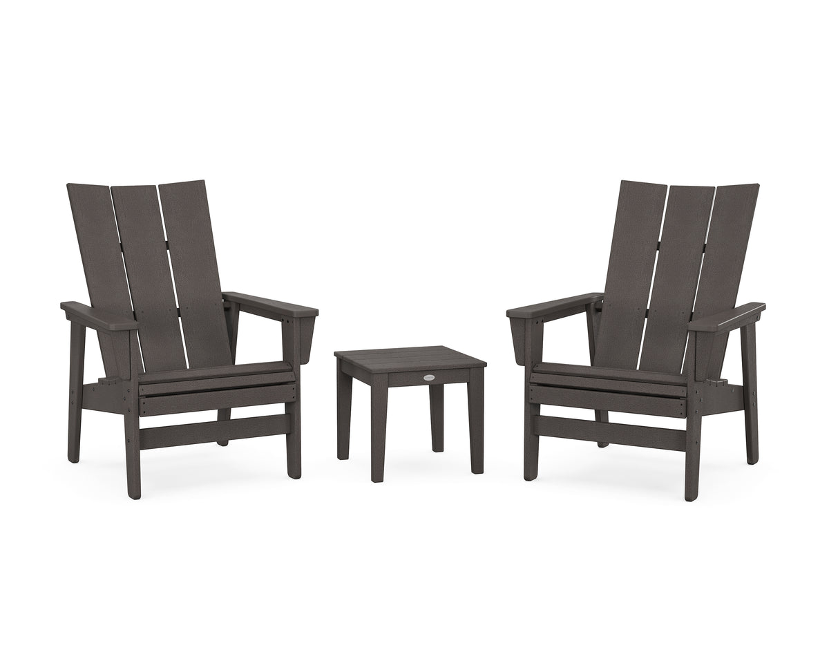 POLYWOOD 3-Piece Modern Grand Upright Adirondack Set in Vintage Coffee