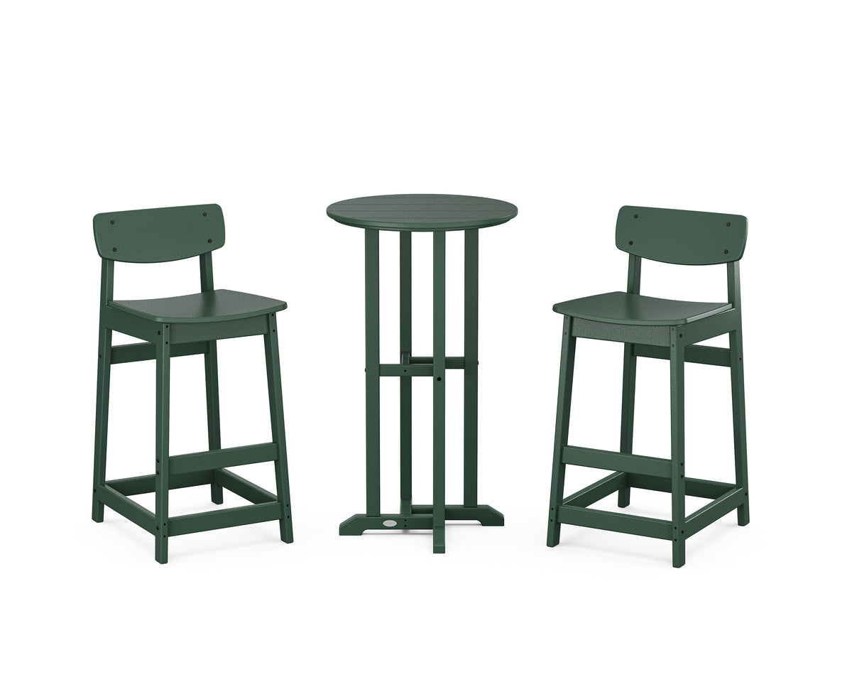 POLYWOOD Modern Studio Urban Lowback Bar Chair 3-Piece Bistro Set in Green