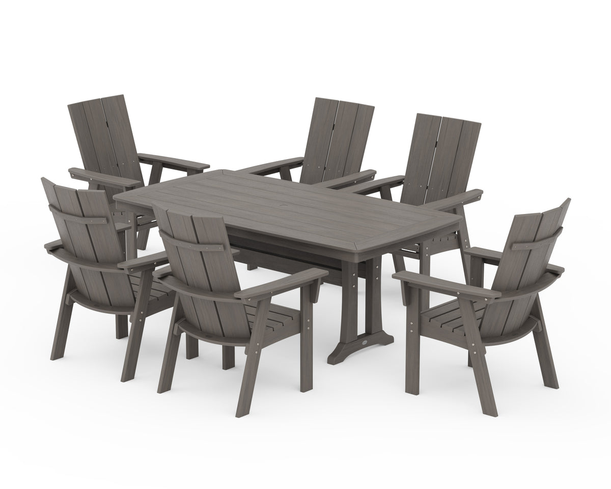 POLYWOOD Modern Curveback Adirondack 7-Piece Dining Set with Trestle Legs in Driftwood
