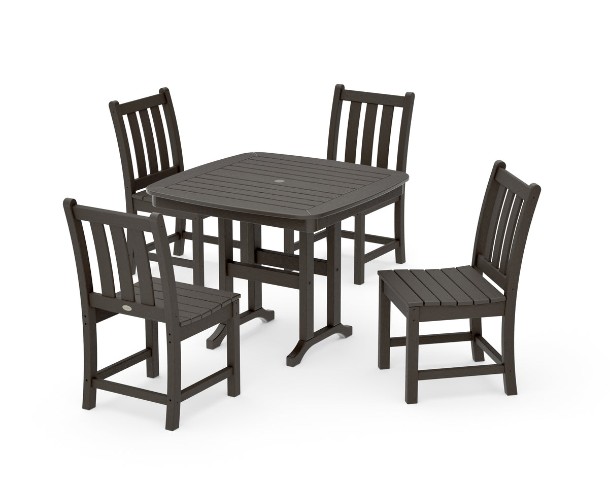 POLYWOOD Traditional Garden Side Chair 5-Piece Dining Set in Vintage Coffee