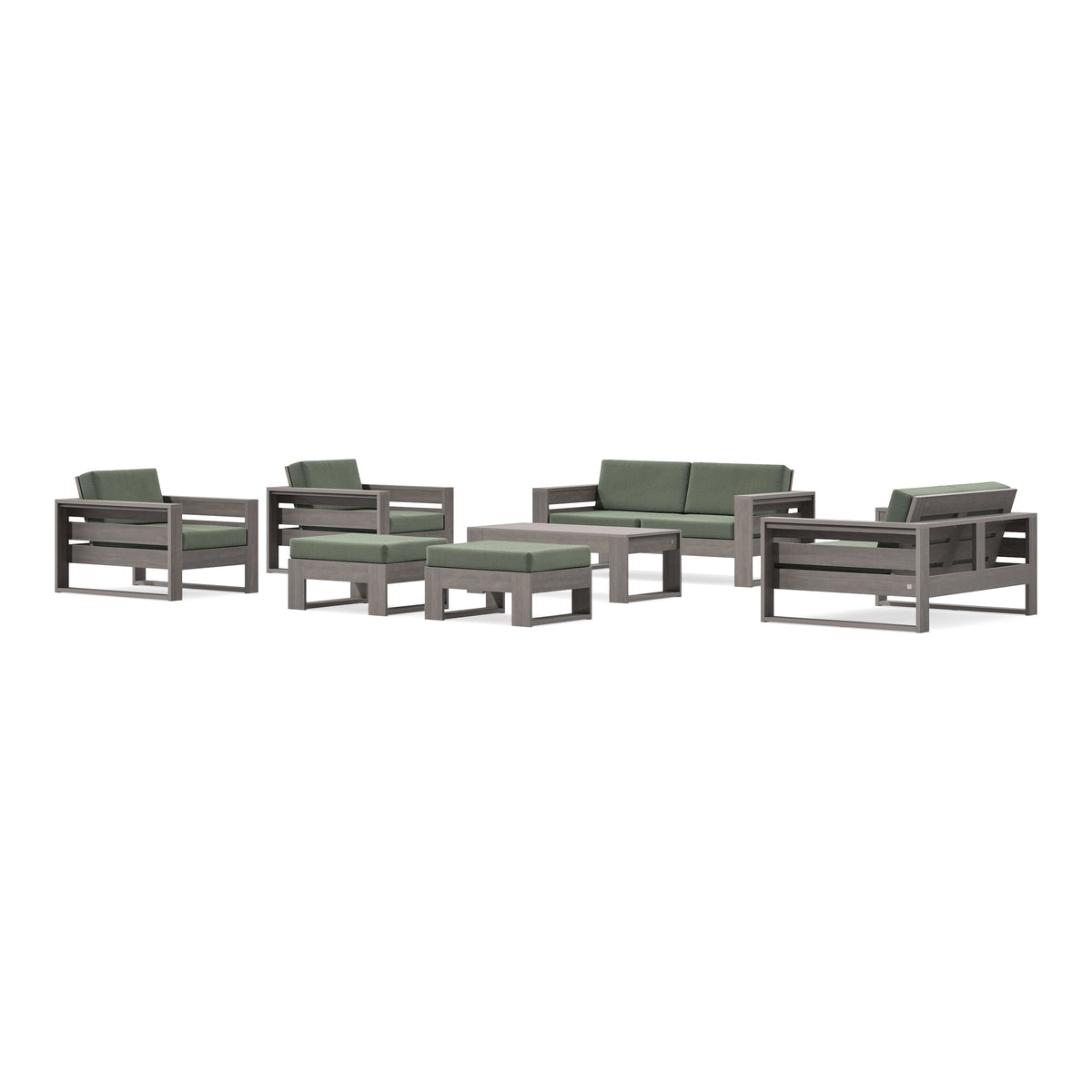 POLYWOOD PW Designer Series Latitude 7-Piece Lounge Loveseat Set in Driftwood / Cast Sage