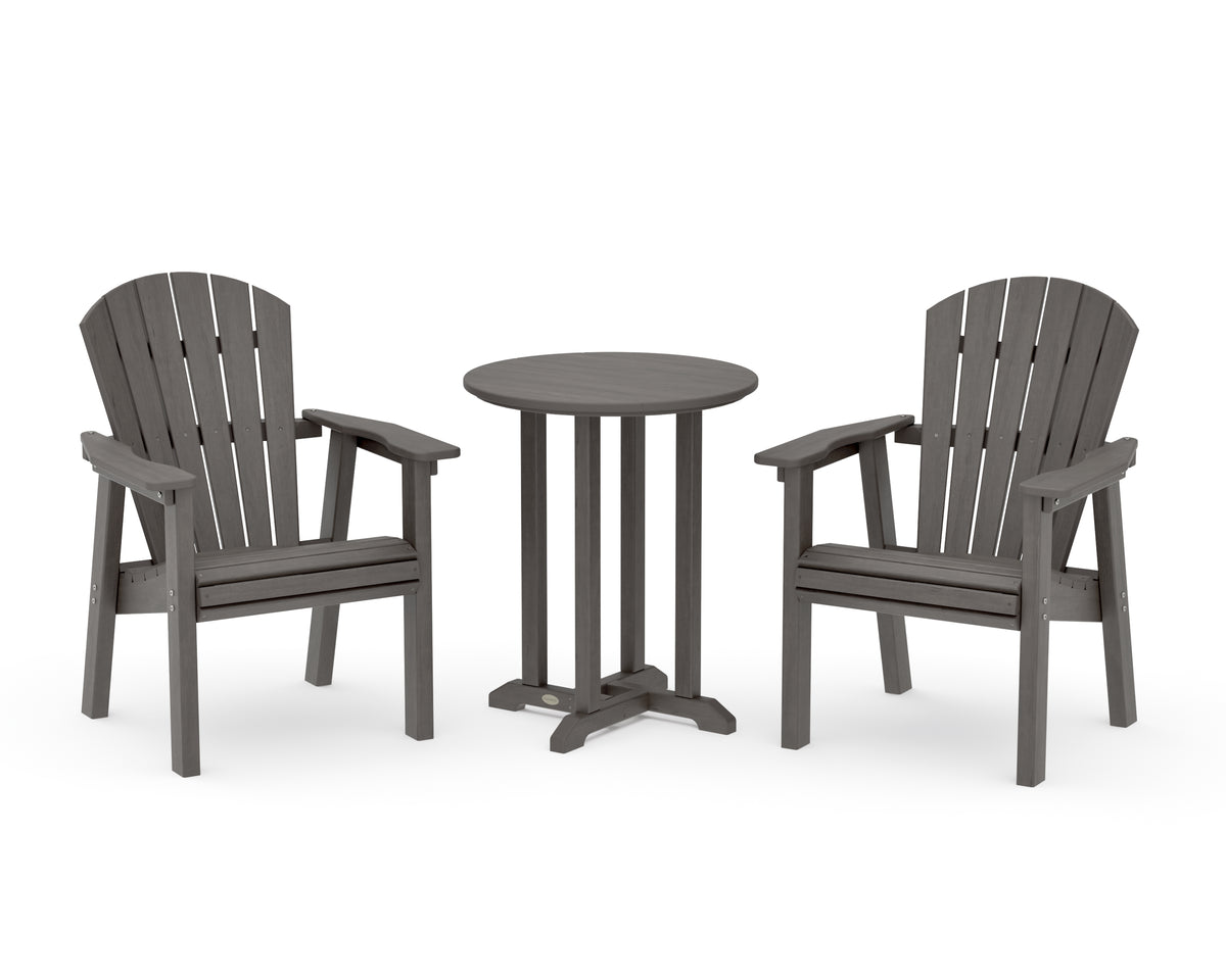 POLYWOOD Seashell 3-Piece Round Farmhouse Bistro Dining Set in Driftwood