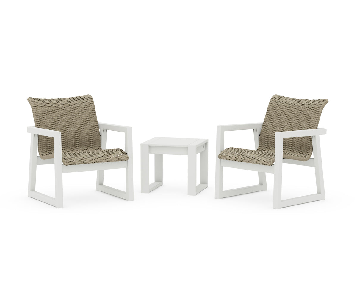 POLYWOOD EDGE Woven 3-Piece Lounge Chair Seating Set in Vintage White / Dune Grass