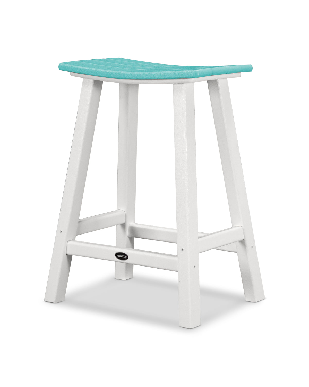 POLYWOOD Contempo 24" Saddle Counter Stool in White / Aruba