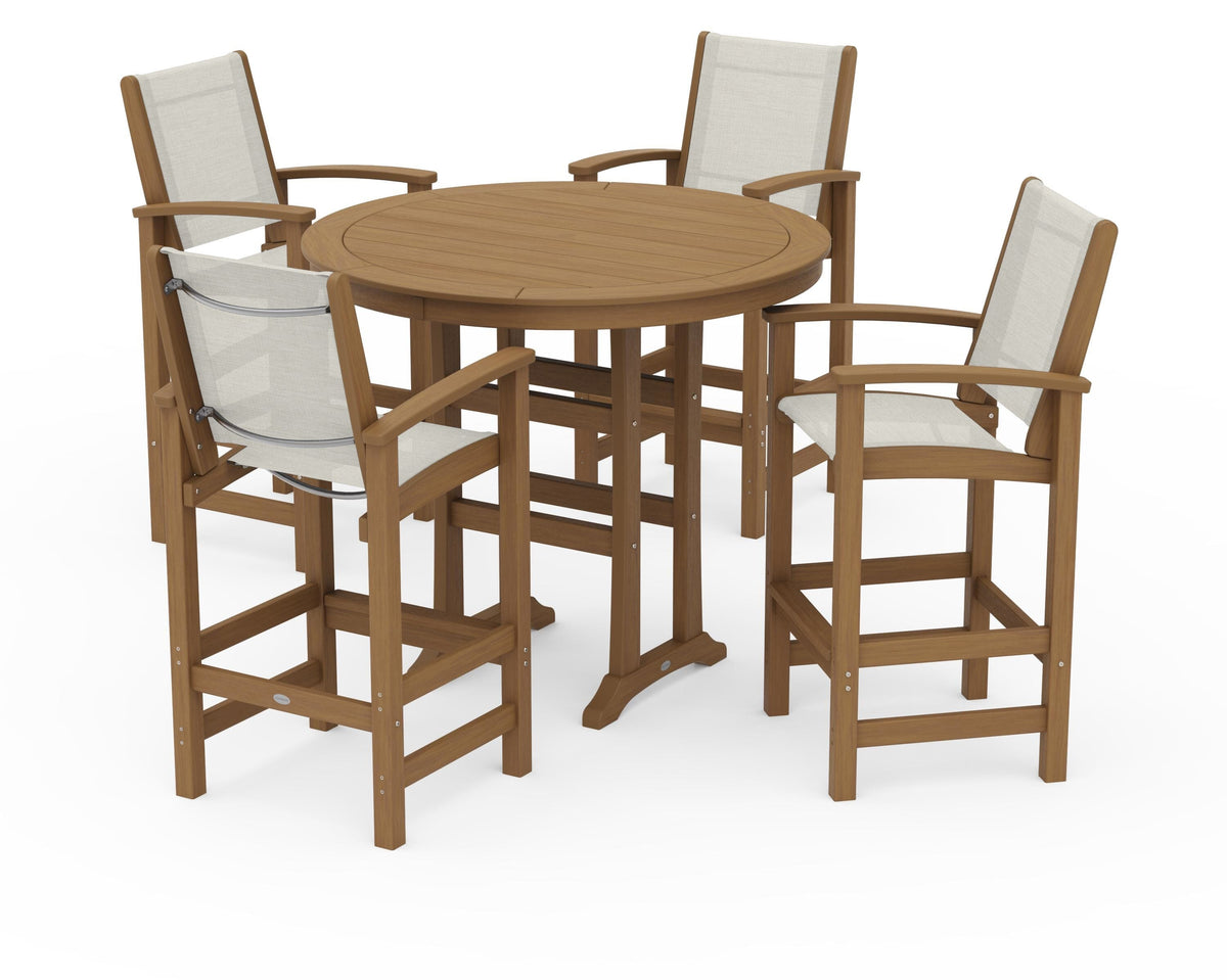 POLYWOOD Coastal 5-Piece Nautical Trestle Bar Set in Natural / Parchment