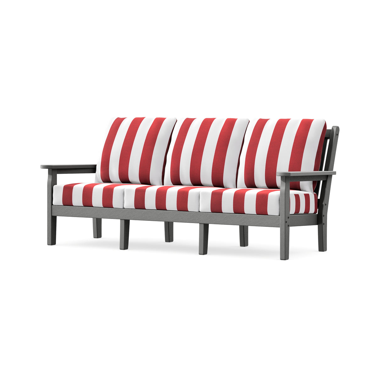 POLYWOOD Chippendale Deep Seating Sofa in Slate Grey / Cabana Stripe Crimson