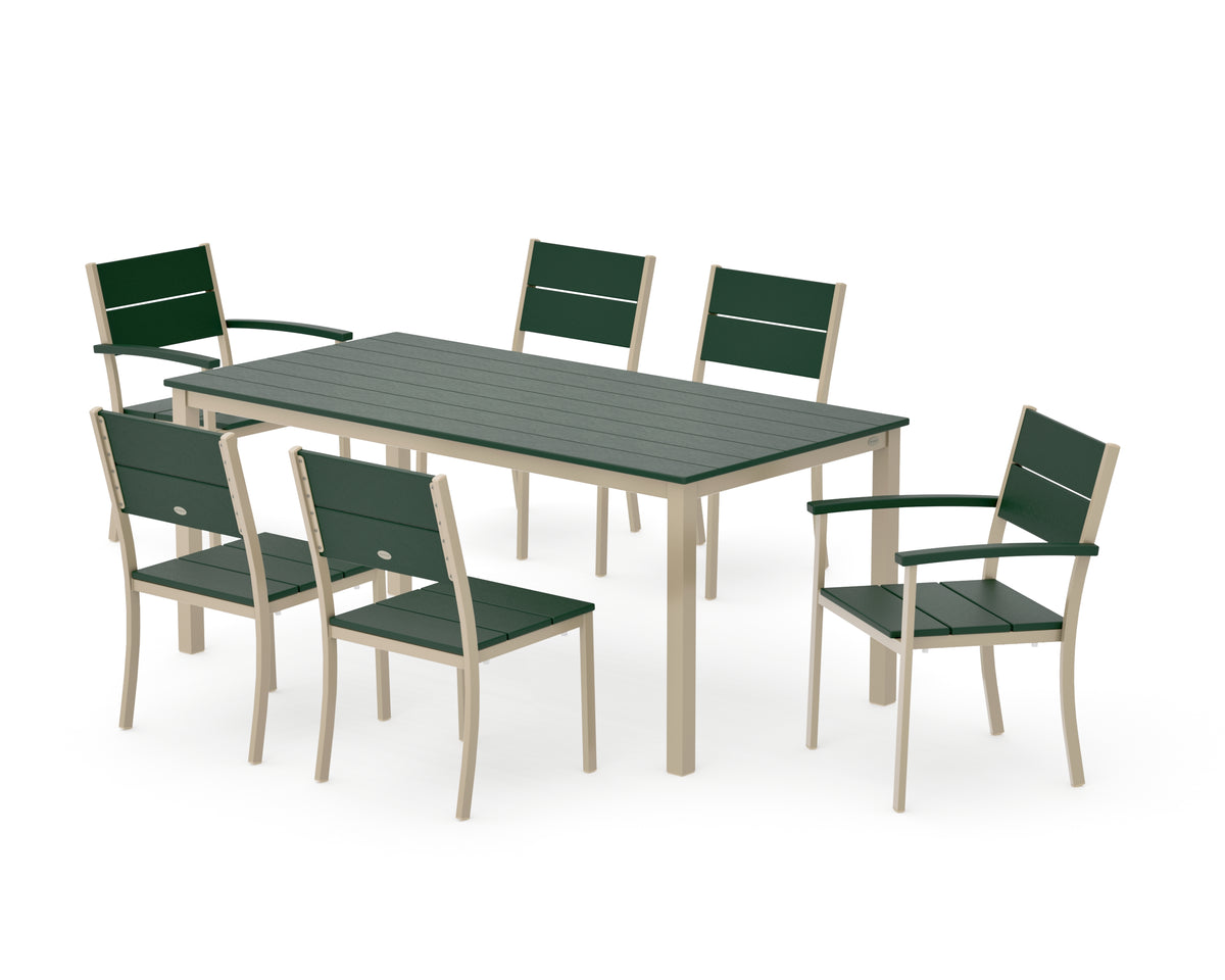 POLYWOOD Main Street 7-Piece Dining Set with Main Street 36" x 72" Dining Table in Sand / Green