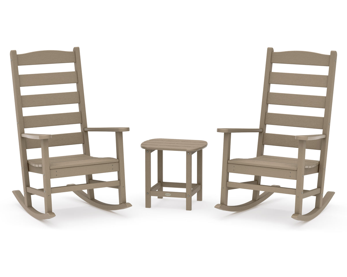POLYWOOD Shaker 3-Piece Porch Rocking Chair Set in Vintage Sahara