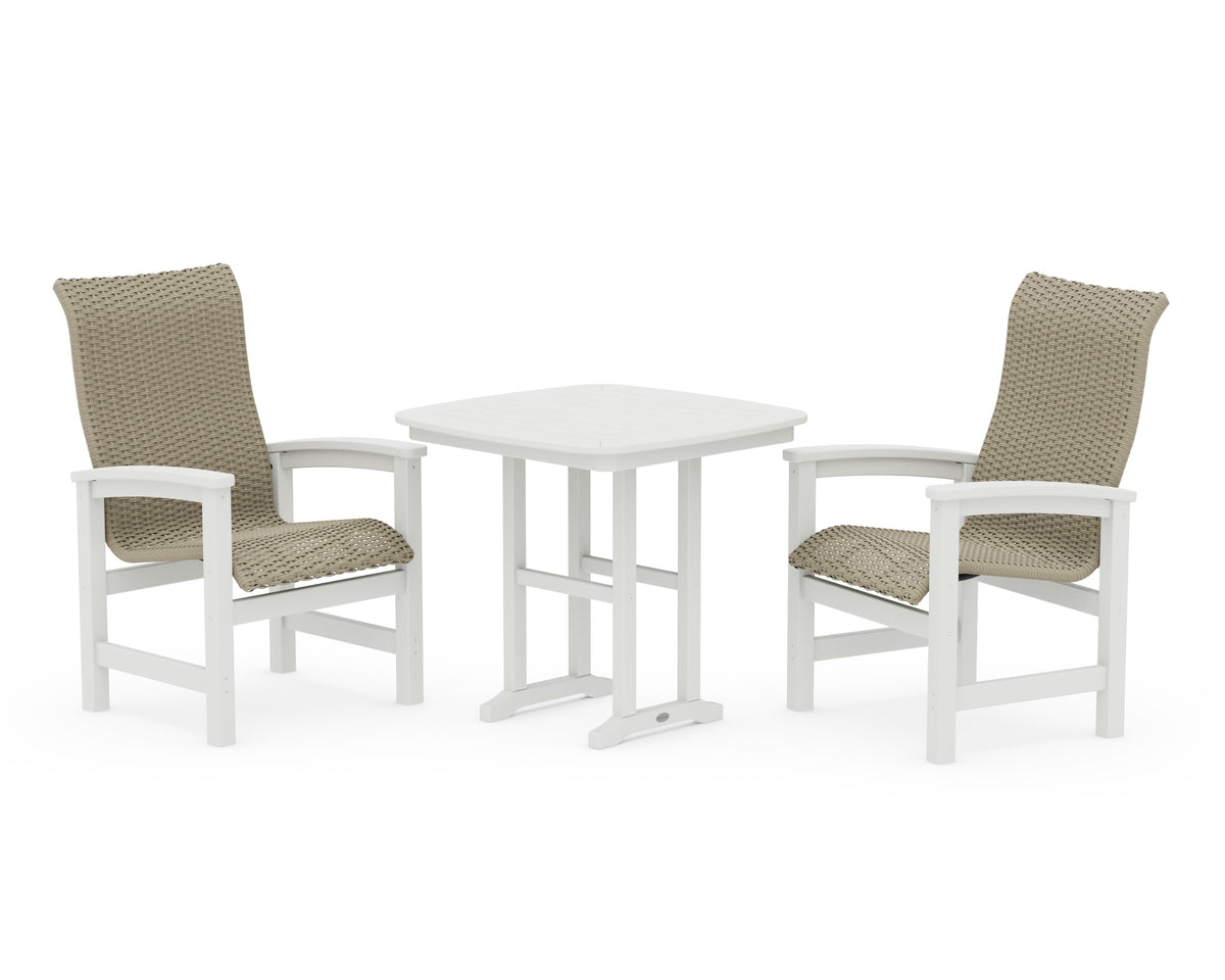 POLYWOOD Coastal Woven High-Back 3-Piece Dining Set in White / Dune Grass