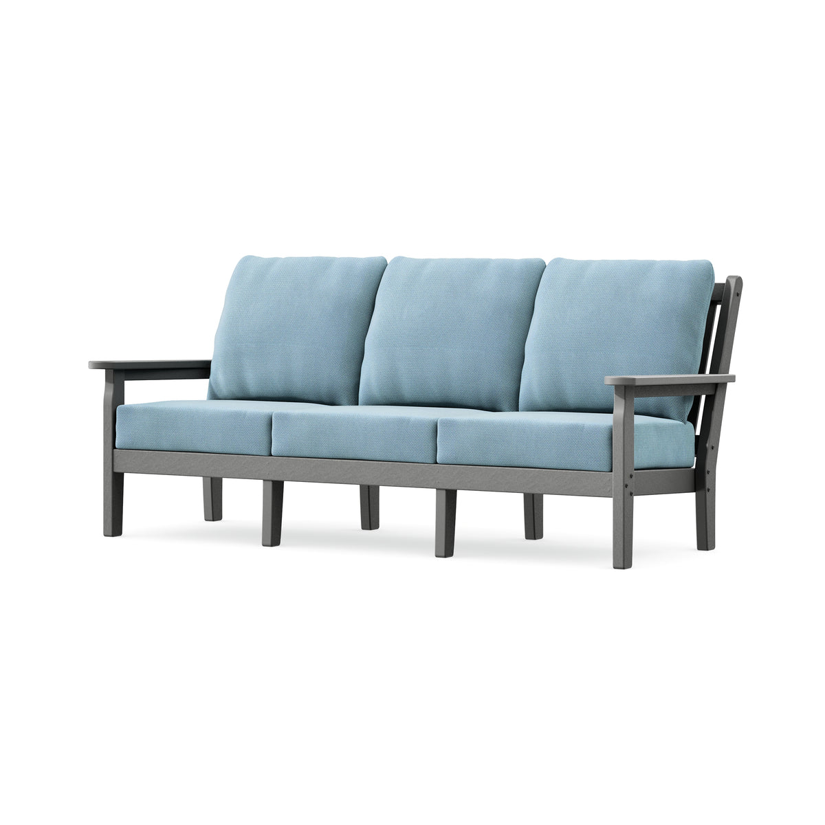 POLYWOOD Chippendale Deep Seating Sofa in Slate Grey / Lattice Sky Blue