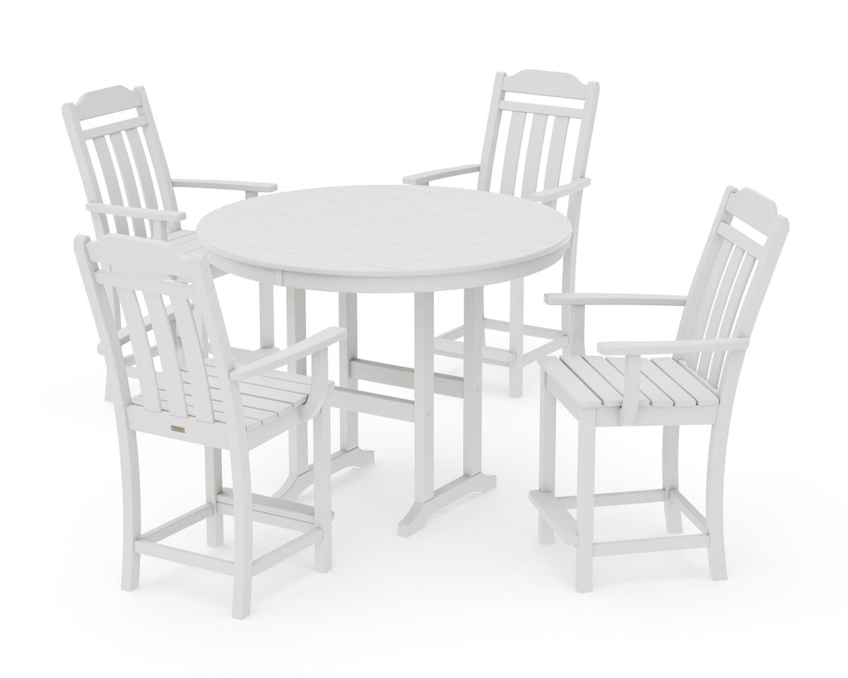 POLYWOOD Country Living Cottage 5-Piece Round Farmhouse Counter Set in Vintage White
