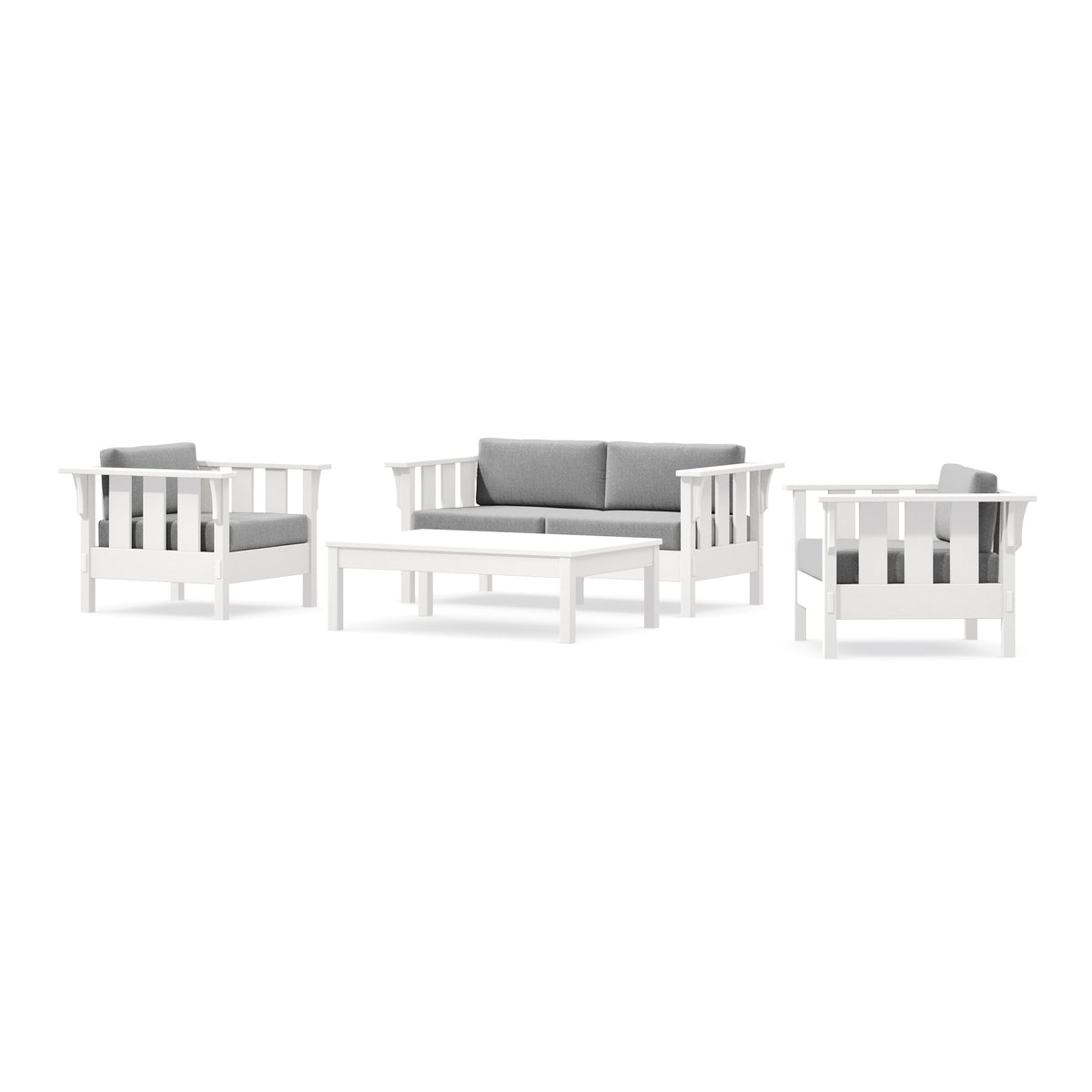 POLYWOOD Acadia 4-Piece Deep Seating Set with Loveseat in White / Grey Mist