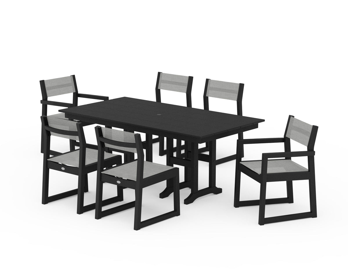 POLYWOOD EDGE Sling 7-Piece Farmhouse Dining Set in Black / Metallic