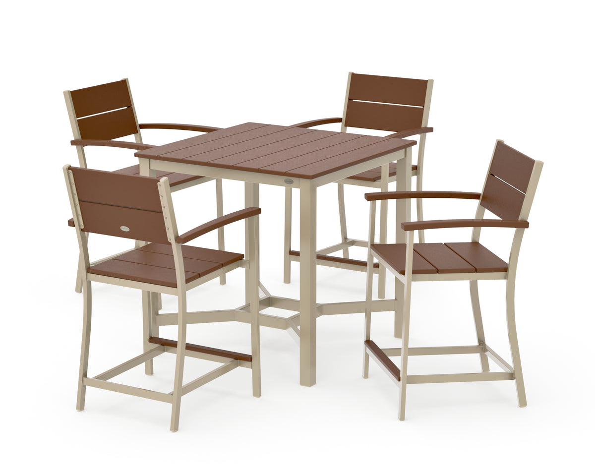POLYWOOD Main Street 5-Piece Counter Set in Sand / Teak