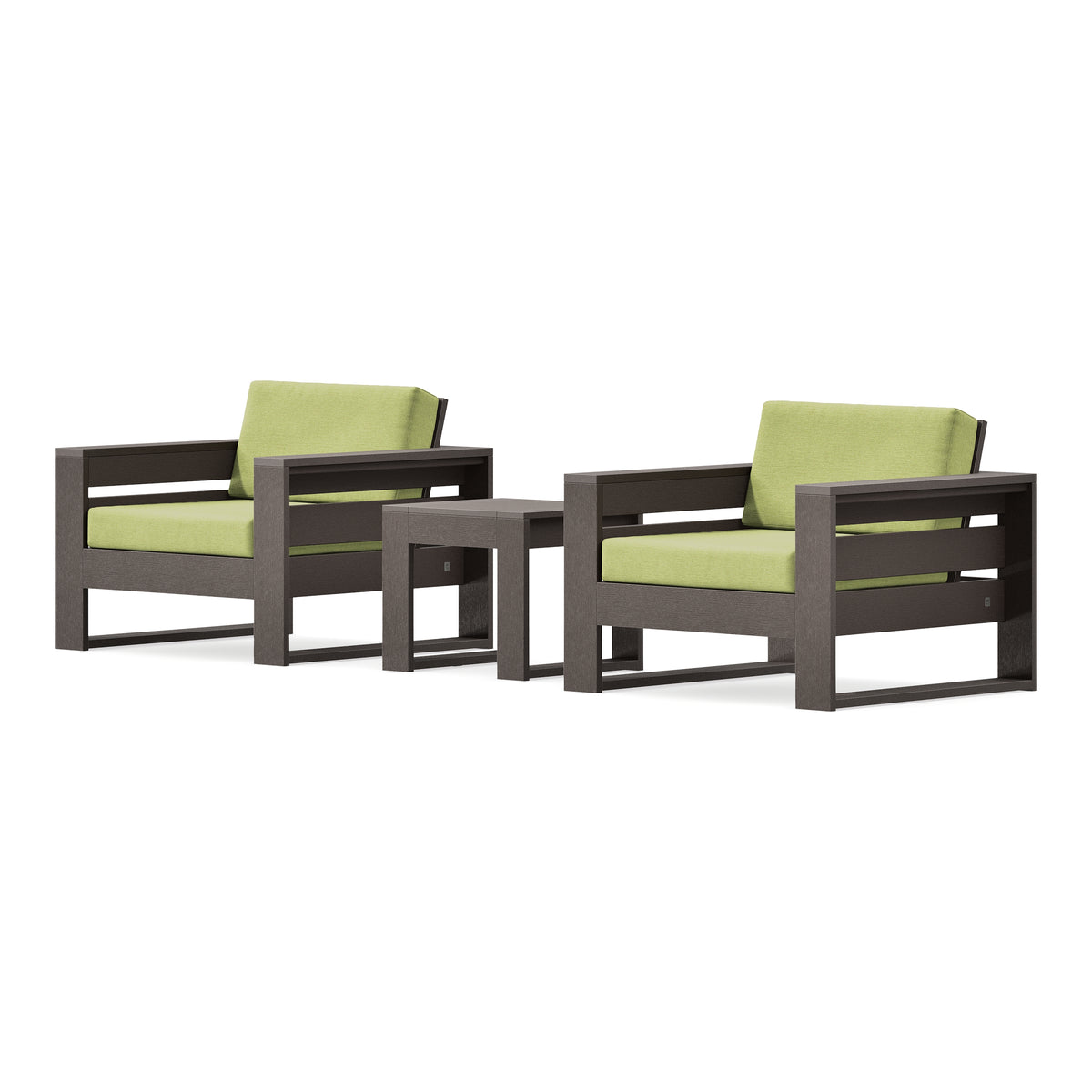 POLYWOOD PW Designer Series Latitude 3-Piece Lounge Chair Set in Vintage Coffee / Chartreuse Boucle