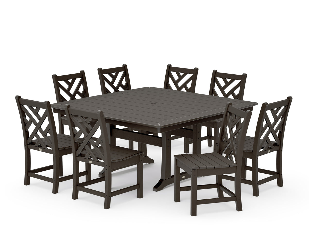 POLYWOOD Chippendale 9-Piece Nautical Trestle Dining Set in Vintage Coffee