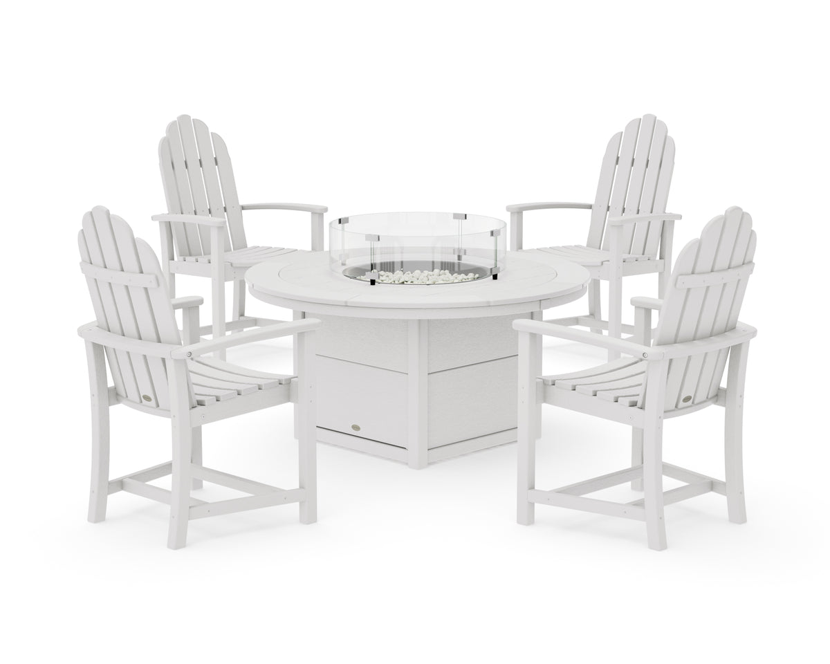 POLYWOOD Classic 4-Piece Upright Adirondack Conversation Set with Fire Pit Table in Vintage White