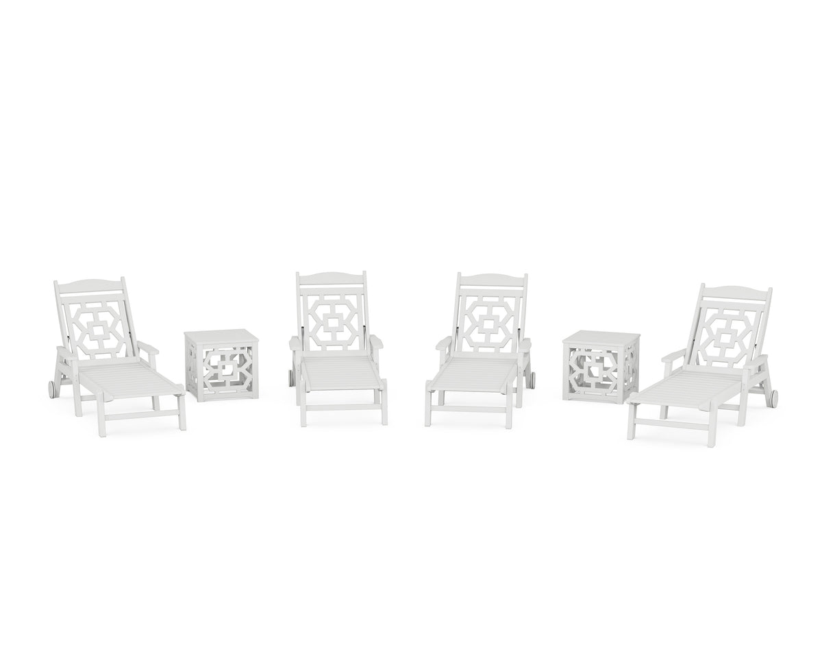 POLYWOOD Chinoiserie 6-Piece Chaise Set in White