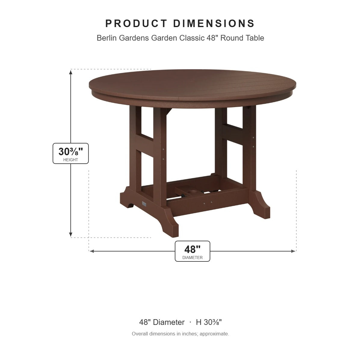 Berlin Gardens Garden Classic 48" Round Table dimensions