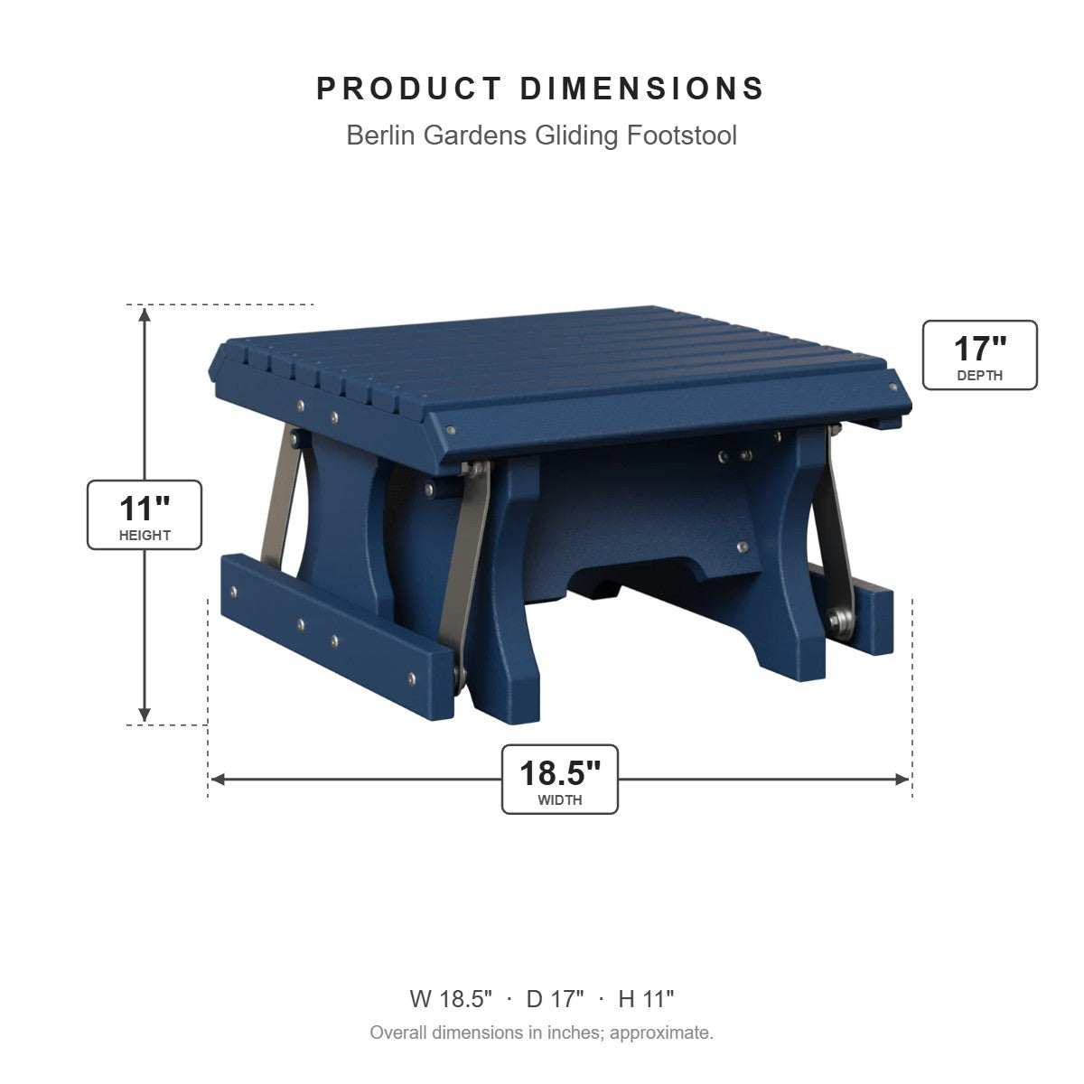 Berlin Gardens Gliding Footstool dimensions: 18.5 in W x 17 in D x 11 in H