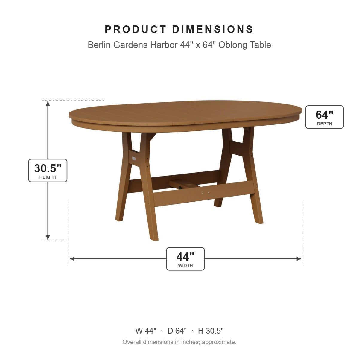 Berlin Gardens Harbor 44" x 64" Oblong Table dimensions: 44 in W x 64 in D x 30.375 in H