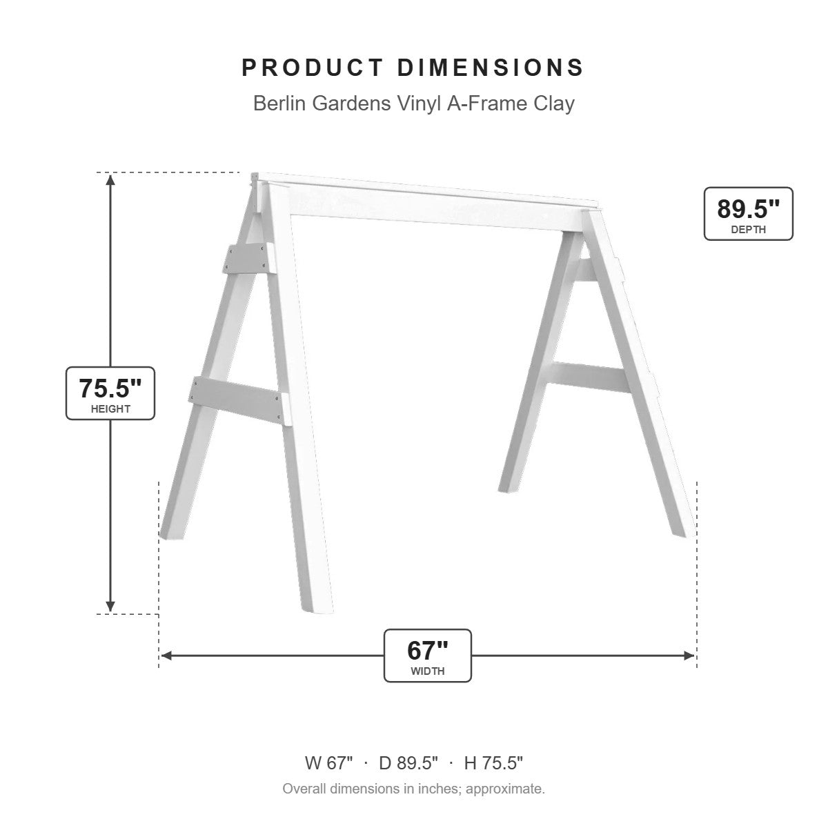 Berlin Gardens Vinyl A-Frame Clay dimensions: 67 in W x 89.5 in D x 75.5 in H