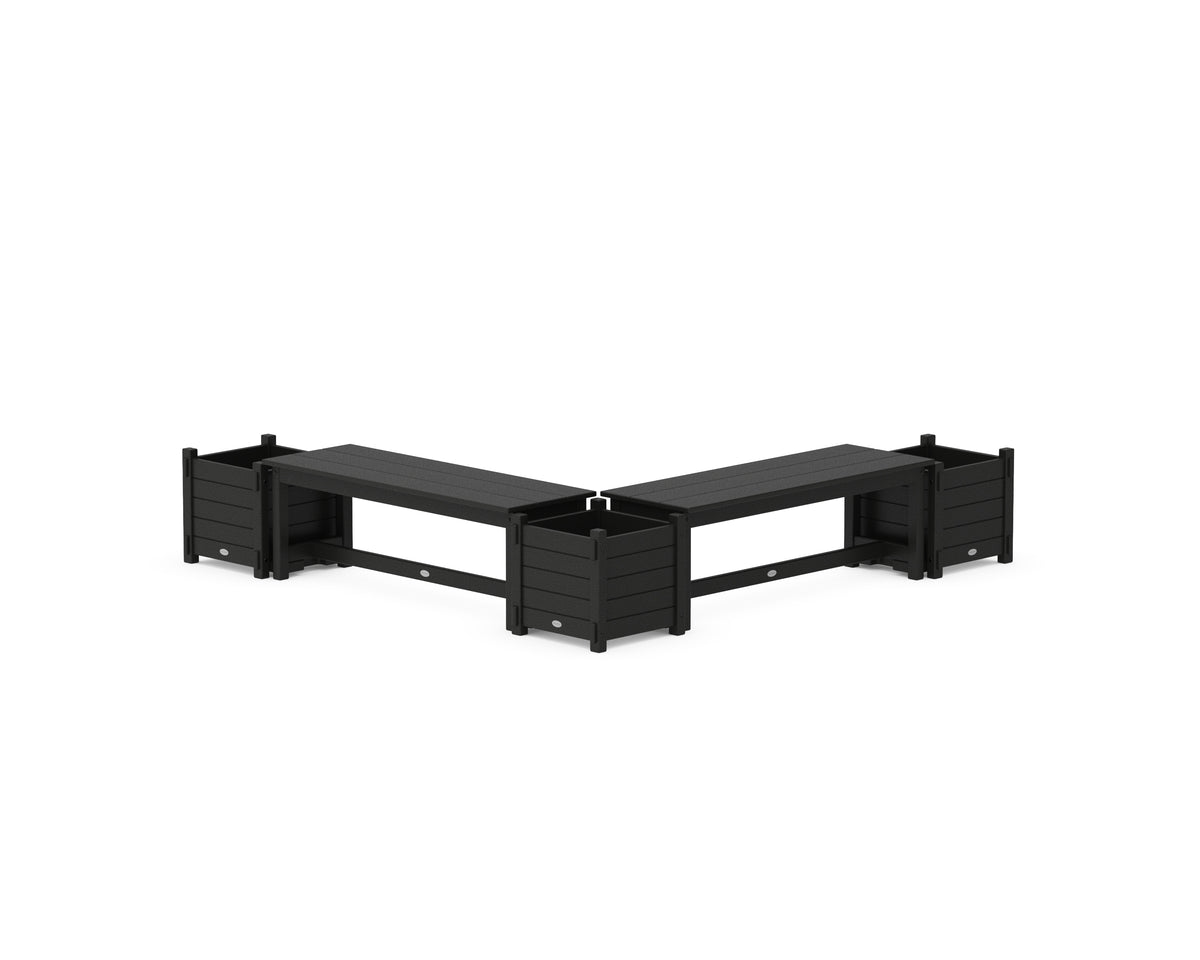 POLYWOOD 48" Nautical L-Shaped Planter Bench Corner Set in Black