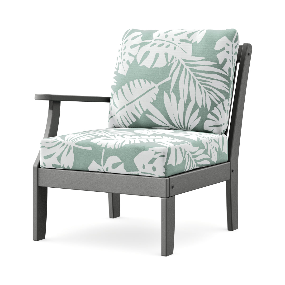 POLYWOOD Braxton Modular Left Arm Chair in Slate Grey / Leaf Glacier Spa