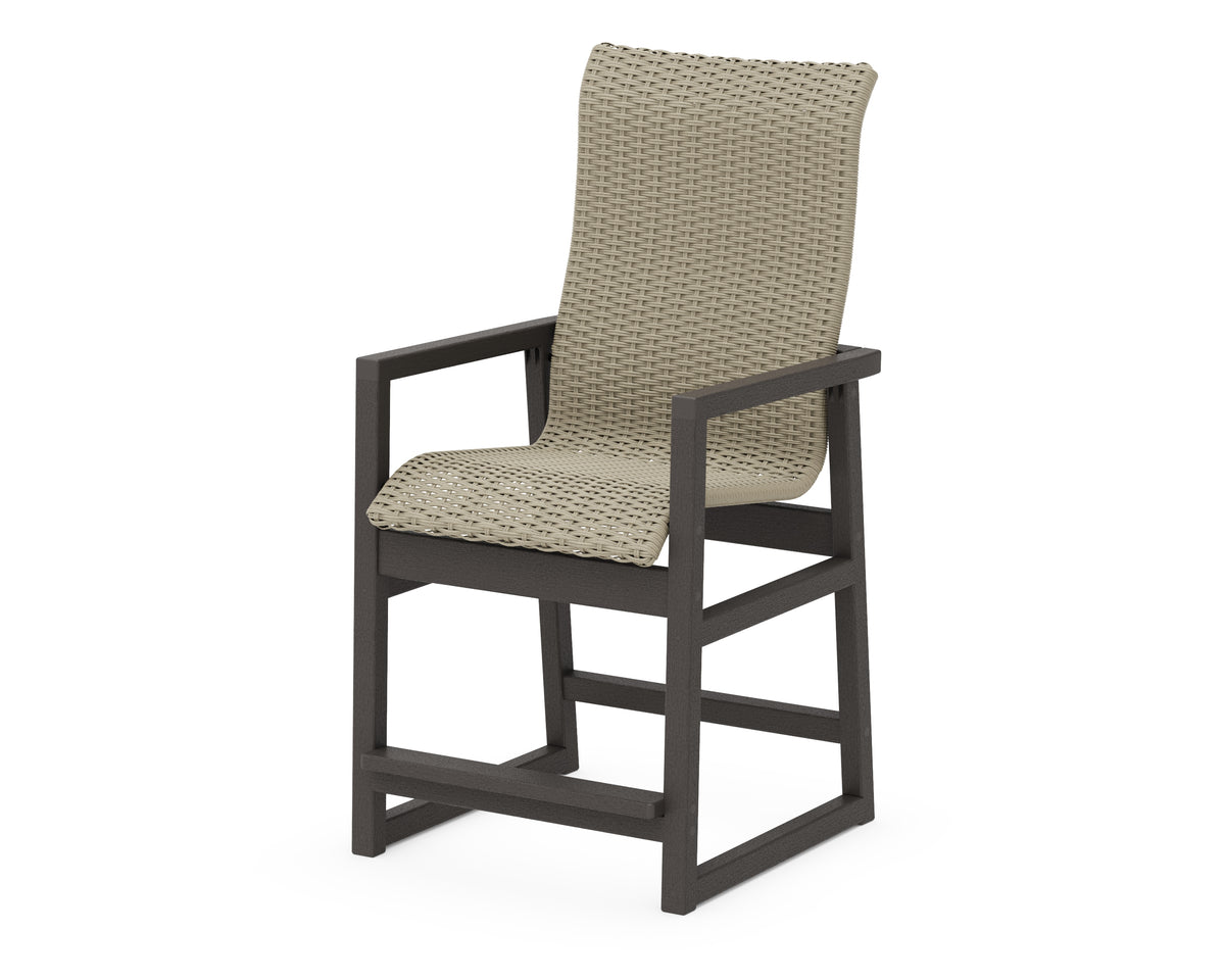 POLYWOOD EDGE Woven High-Back Counter Arm Chair in Vintage Coffee / Dune Grass